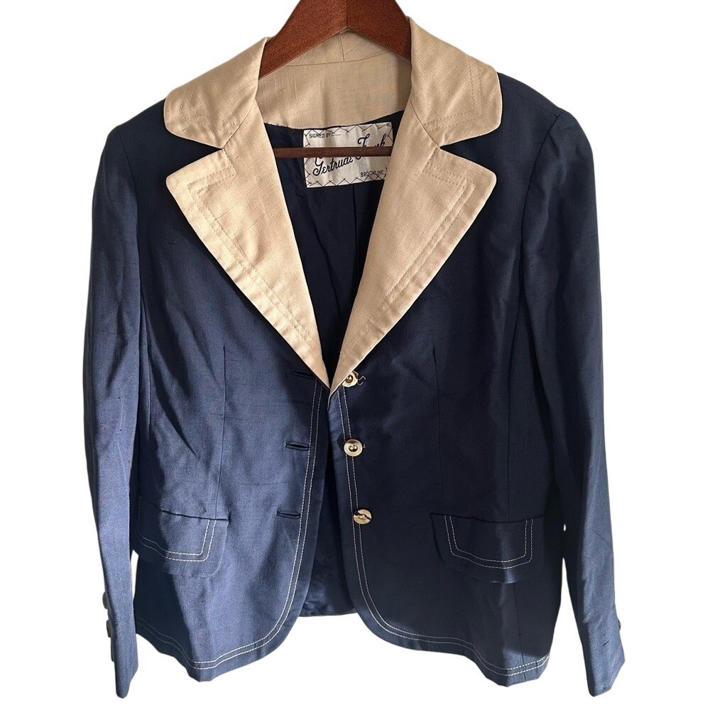 Joan Leslie by Kasper Vintage Navy Blue Contrast‎ Lapel Blazer Gertrude Frank